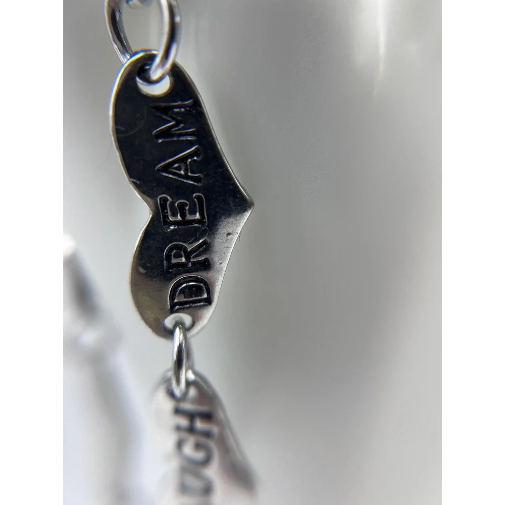 Bracelet Silver Tone Heart Charm PEACE JOY LAUGH DREAM Jewelry Lobster Clasp
